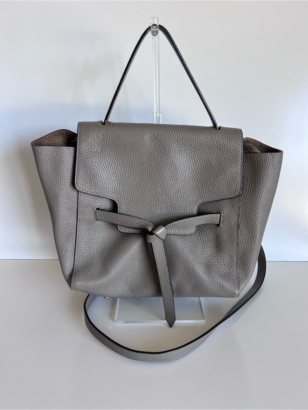 Annabel Ingall Women's Annie Satchel Taupe Crossbody Strap Pebbled Leather